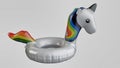 White unicorn inflatable pool float isolated on grey background Royalty Free Stock Photo