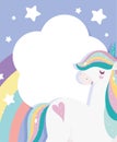 White unicorn magic fantasy cartoon rainbow cloud stars decoration