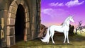 White Unicorn Near the Magic Castle