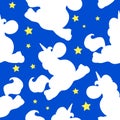White unicorn pattern on blue