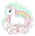 White unicorn in pink clouds Royalty Free Stock Photo