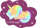 White Unicorn vector illustration for children design. Rainbow hair. Isolated. Cute fantasy animal.Magic cute baby unicorn, quote Royalty Free Stock Photo