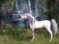 White Unicorn and Waterfall with Flowers