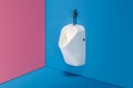 White Urinal Toilet on Pink And Blue Background. 3d rendering.