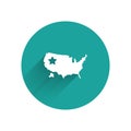 White USA map icon isolated with long shadow. Map of the United States of America. Green circle button. Vector Royalty Free Stock Photo