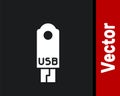 White USB flash drive icon isolated on black background. Vector Illustration Royalty Free Stock Photo