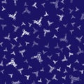 White UZI submachine gun icon isolated seamless pattern on blue background. Automatic weapon. Vector