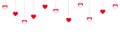White valentine`s day background with hanging red hearts