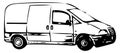 White van car with black outline isolated on white background. logo for delivery or courier company. Simple black and white Royalty Free Stock Photo