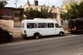 White van parked on the street, city of Jerusalem Israel