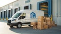 White van unloading at warehouse entrance Royalty Free Stock Photo