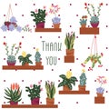 White variety of Succulents vector illustration with the text Thank you. Floral illustration with blooming succulents.