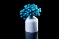 white vase with blue berries in ice with reflection, black background isolated Royalty Free Stock Photo