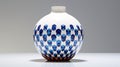 White Vase With Blue Designs - Modern Cubist Faceting