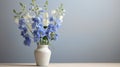 White Vase With Blue Flowers - Bold Chromaticity And Minimalistic Serenity