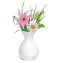 White vase with a bouquet of summer flowers and grass Royalty Free Stock Photo