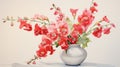 Hyperrealistic White Vase With Red Flowers In 8k Resolution