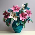 Trillium Arrangement: 3d Printed Vase With Teal And Pink Flowers