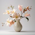 Minimalist White Flower Vase With Delicate Pink And White Flowers Royalty Free Stock Photo