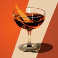 Flaming Wine Glass: A Mid-century Illustration Inspired By Manapunk Royalty Free Stock Photo