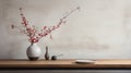 Minimalistic Japanese Vase With Flowers: Gray And Crimson Juxtaposition