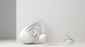 Dynamic Abstraction: White Objects With Plant In Minimalist Figuration