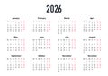 White Vector Calendar 2026