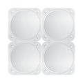 White vector foil lid for yogurt, dessert or cream. Pack of four rounded square form. Top view of packaging mockup