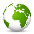 Planet Earth Icon - 3D Vector Globe Symbol with Green Continents. Europe, Africa, Asia - Vector Illustration Royalty Free Stock Photo