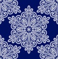 White Vector Lace Snowflakes. Dark Blue Background. Royalty Free Stock Photo