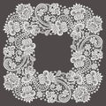 White Vector Lace. Square Frame. Royalty Free Stock Photo