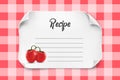 White vector paper sheet with curved corners for Recipe Template. Paper note recipe with fresh tomatoes. Royalty Free Stock Photo