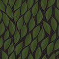 White vector seamless texture with green transparent leaves on black background