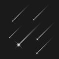 White vector shooting stars falling stars meteor and comet on dark background. Royalty Free Stock Photo