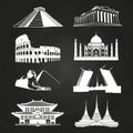 White vector silhouettes famous landmarks