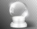 White vector snow globe clear template isolated on transparent background. Christmas magic ball. Glass ball dome layered stand.