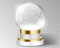 White vector snow globe empty template isolated on transparent background. Christmas magic ball. Blue glass ball dome with golden Royalty Free Stock Photo