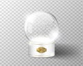 White vector snow globe empty template isolated on transparent background. Christmas magic ball. Glass ball dome with golden Royalty Free Stock Photo