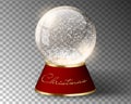 White vector snow globe empty template isolated on transparent background. Christmas magic ball. Glass ball dome with golden