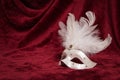 White venetian carnival mask on a red velvet theater curtain Royalty Free Stock Photo