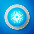 White Ventilator symbol icon isolated on blue background. Ventilation sign. Circle blue button with white line