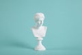 a white venus bust on a vivid turquoise background