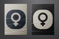 White Venus symbol icon isolated on crumpled paper background. Astrology, numerology, horoscope, astronomy. Paper art