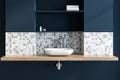 White vessel sink, mosaic and blue bathroom Royalty Free Stock Photo