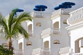 White villa with sunshades Royalty Free Stock Photo