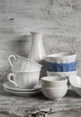 White vintage crockery - ceramic bowl, vase, porcelain tea cups