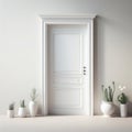 White vintage entrance door on minimal style Light color wall background. ai generative