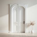 White vintage entrance door on minimal style Light color wall background. ai generative