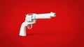 White vintage revolver gun on a red background Royalty Free Stock Photo