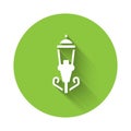 White Vintage street light icon isolated with long shadow. Green circle button. Vector Royalty Free Stock Photo